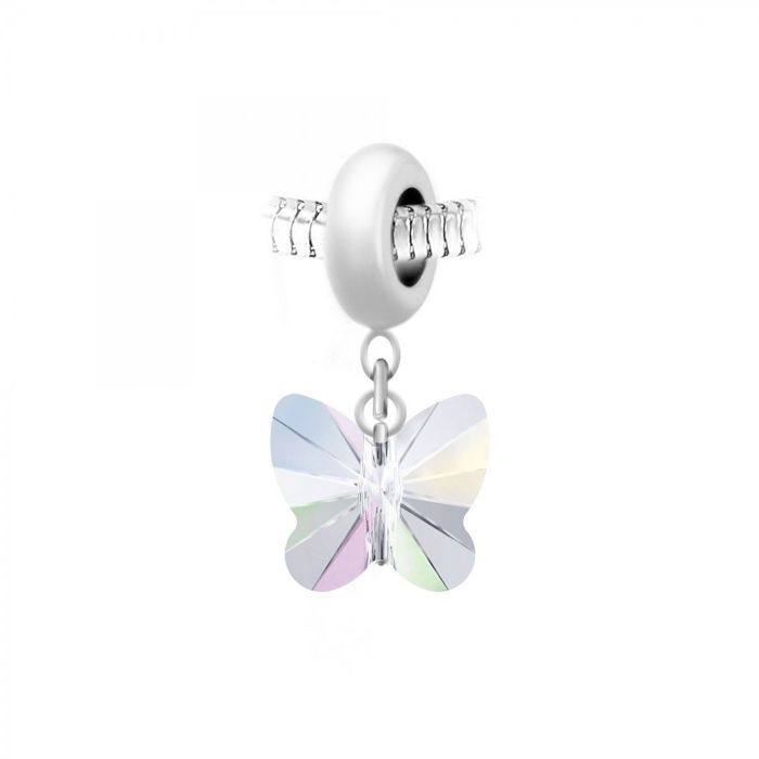 Charm perle en acier et papillon SC Crystal orné de Cristaux Autrichiens Charm perle en acier et papillon SC Crystal orné de Cristaux Autrichiens