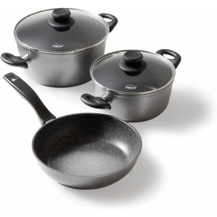 STONELINE Set de casseroles à induction, 5 pièces avec couvercle, set