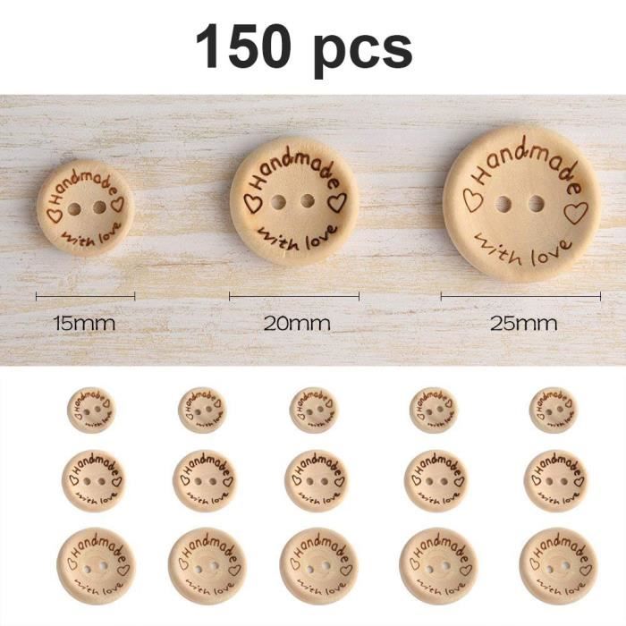 Lot De 12 Boutons En Bois Noir Et Blanc - Diamètre 2,5 Cm, Boutons Plats 2 Trous