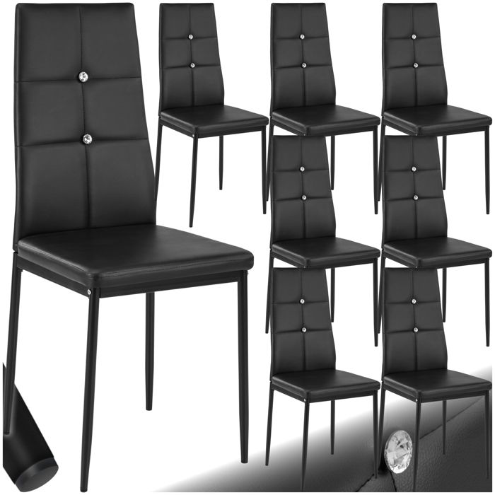 Chaise - TECTAKE - Lot de 8 chaises JULIEN avec strass rembourré en cuir synthétique pieds en acier 40 x 42 x 97 cm - Noir