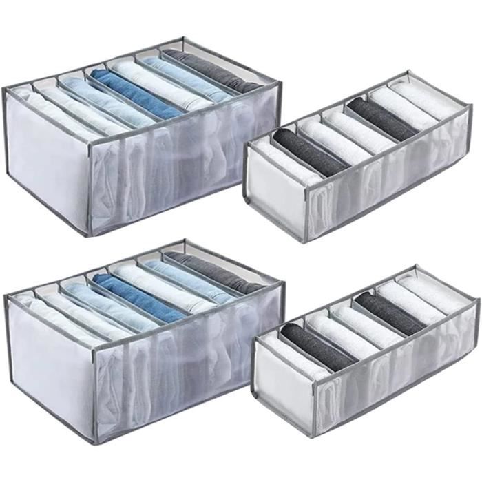 NIBESSER Jean Organisateur de Tiroir 2 pièces, Diviseur Boîte de Rangement avec compartiments pourJean Lavable Pliables, Parfait pou le Stockage de T- Shirt,Pantalon((Blanc, 7 Grilles 25x36x20cm
