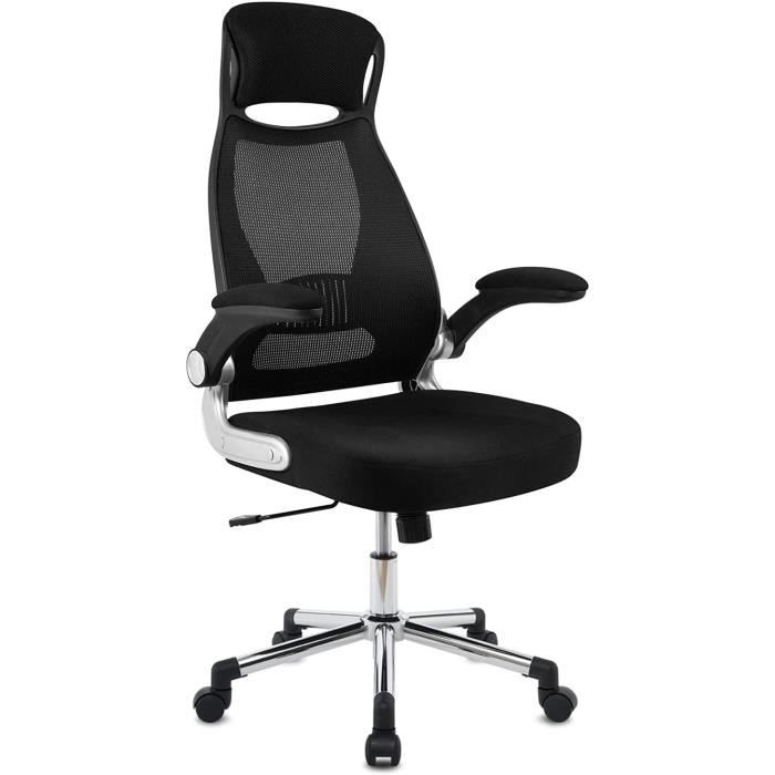 Chaise De Bureau Ergonomique Noire - Assise Et Dossier En Mesh - Capacité 136 Kg