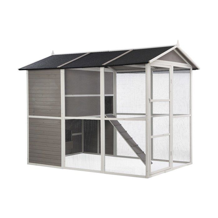 Comparer les prix de Poulailler en bois avec enclos - 10 poules - L. 266 x P. 174 x H. 205 cm - Blanc - FERAS