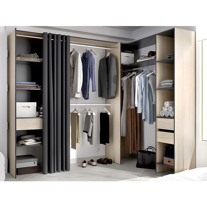 Dressing d'angle extensible GONTRAN L164/214 cm Chêne et anthracite