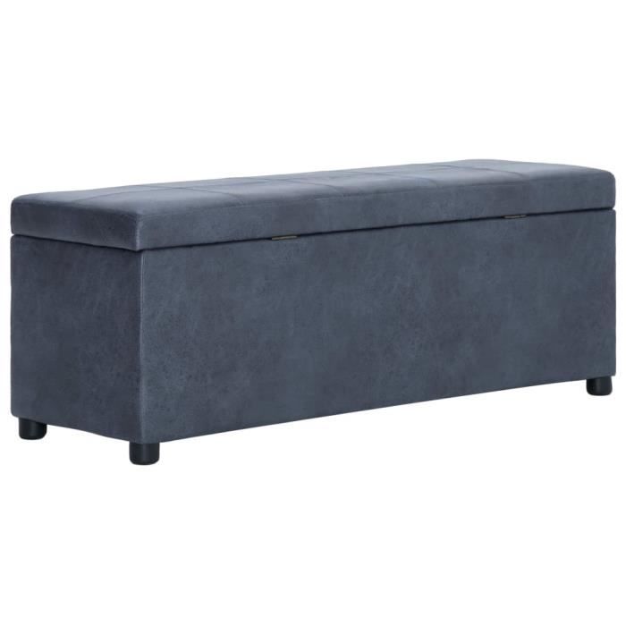 "top" banc coffre jili - design relax - banc salon avec compartiment de rangement 116 cm gris similicuir daim,10,85 kg