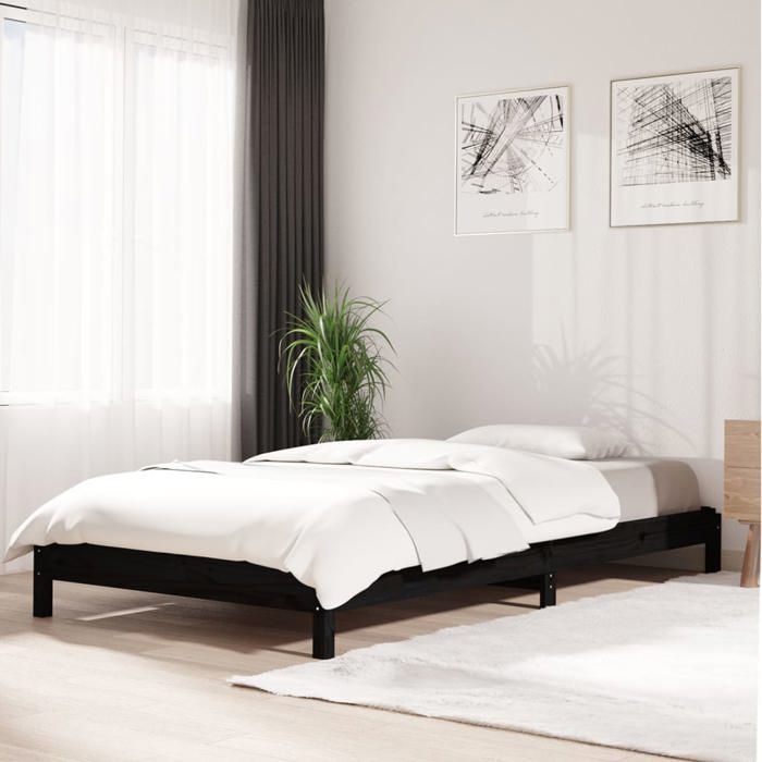 vidaXL Lit Empilable Lit Superposé Sommier à Lattes Cadre de Lit Cadre à Lattes Chambre à Coucher Intérieur Noir 75x190 cm 820411