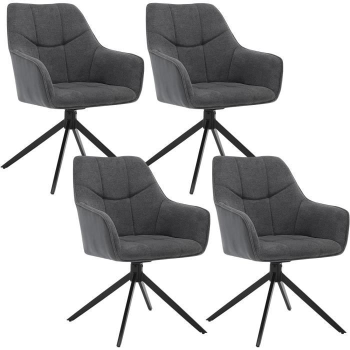 WOLTU Lot de 4 Chaises de Salle à Manger Pivotantes Fauteuils Rembourrés en Chenille et Velours Côtelé Gris Foncé W0ATT0174-4