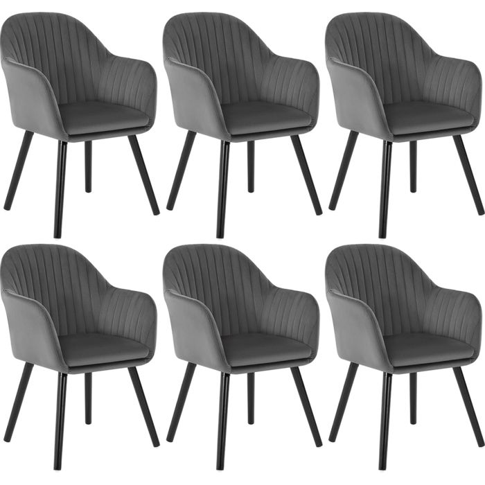 WOLTU Lot de 6 Chaises de Salle à Manger Assise en Velours Chaise pour Cuisine-Salon-Café Gris Foncé