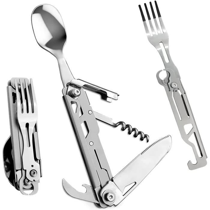 Ustensiles de table - Inox - Ménagère pliants - Camping - Rouge