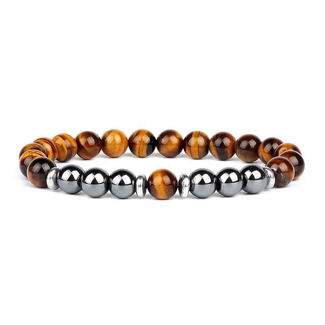 Bracelet Perles Hématite Et Oeil De Tigre Bleu - Fait Main Sur Mesure - Homme/Femme