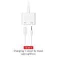 Adaptateur iPhone7/8/X Charger Ecouteur Jack Charger 2 en 1 Adaptateur Splitter Double Port Lightning Casque Audio Charge Blanc-1