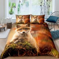 Housse De Couette Et Taies 2 Personnes Motif Renard 3D - Taille 220x240 Cm (King Size) - Polyester, Gris/noir - Lavable Machine 30°