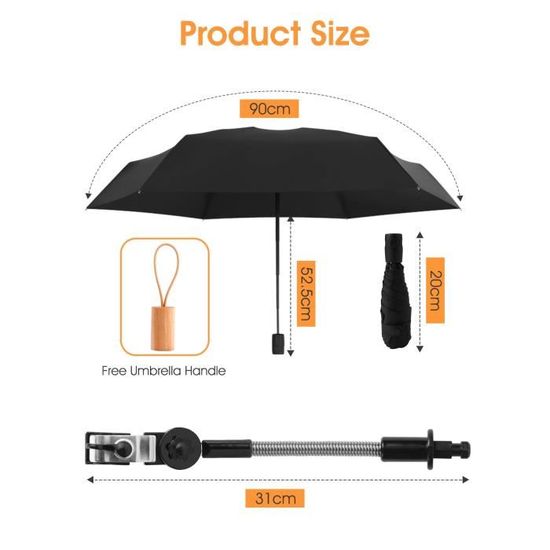 Ombrelle Universelle Poussette 90cm - Parasol Bébé UV50+ Avec Pince Réglable (Bébé Éléphant)