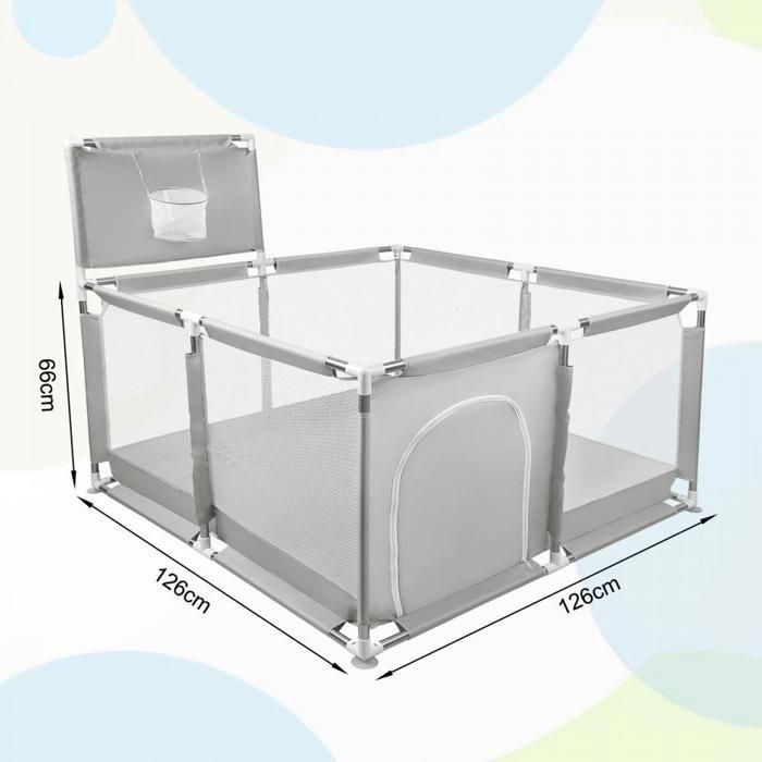 ABB Parc Pour Enfants D'activités Avec Filet Respirant - Qqmora - Gris - Tissu Oxford 210D