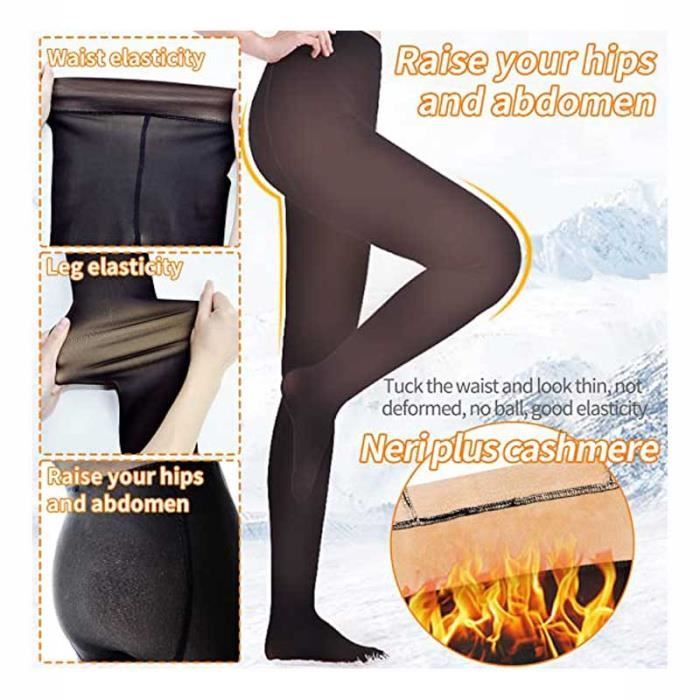 Collant Femme Collant D'hiver Thermiques Collant Doubl Polaire Chaud  Collant Faux Translucide Leggings Extensible Pantalons Pour Femmes 200g