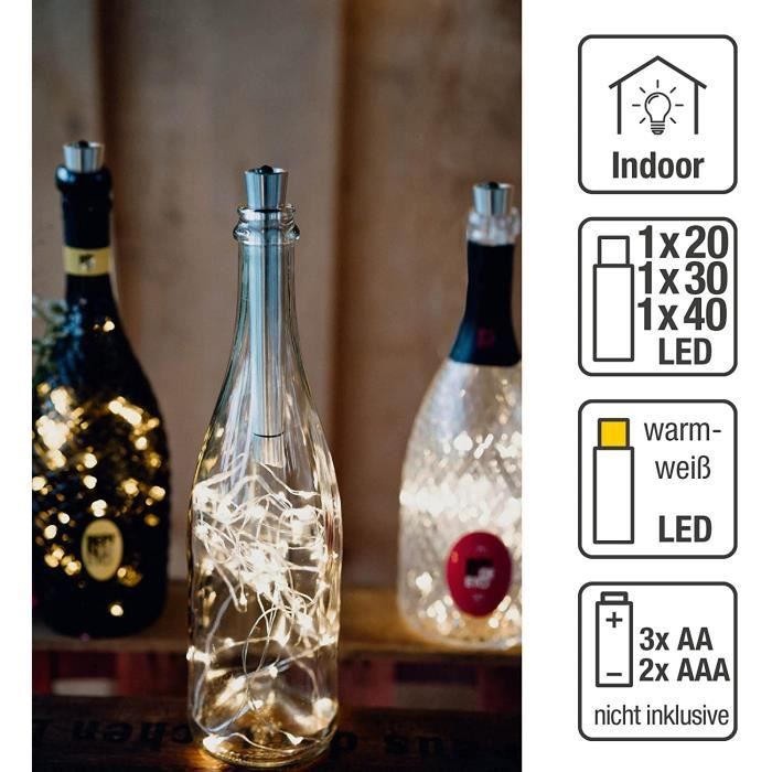 522987 Guirlande lumineuse pour bouteille avec minuteur Blanc chaud  20-30-40 LED Guirlande lumineuse à piles pour bouteilles D[582] - Cdiscount  Maison