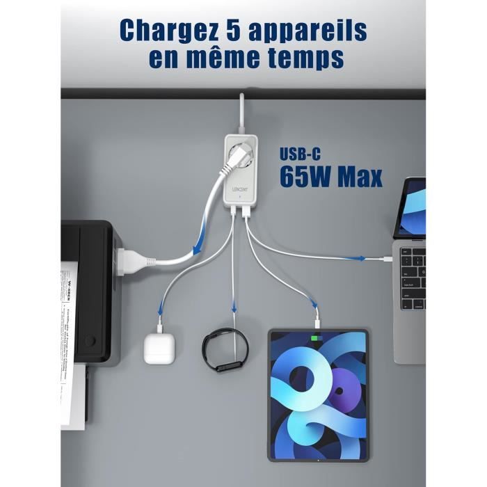 Chargeur Mural Rapide 65W GaN - 2 Ports USB-C Et USB-A - Universel - Neuf