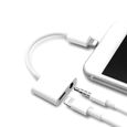 Adaptateur iPhone7/8/X Charger Ecouteur Jack Charger 2 en 1 Adaptateur Splitter Double Port Lightning Casque Audio Charge Blanc-2