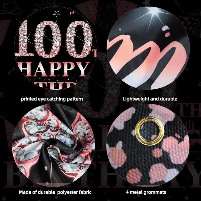 Bannière D'anniversaire Personnalisable 100 Ans – Décoration Porte Noir Et Argent, Tissu Résistant