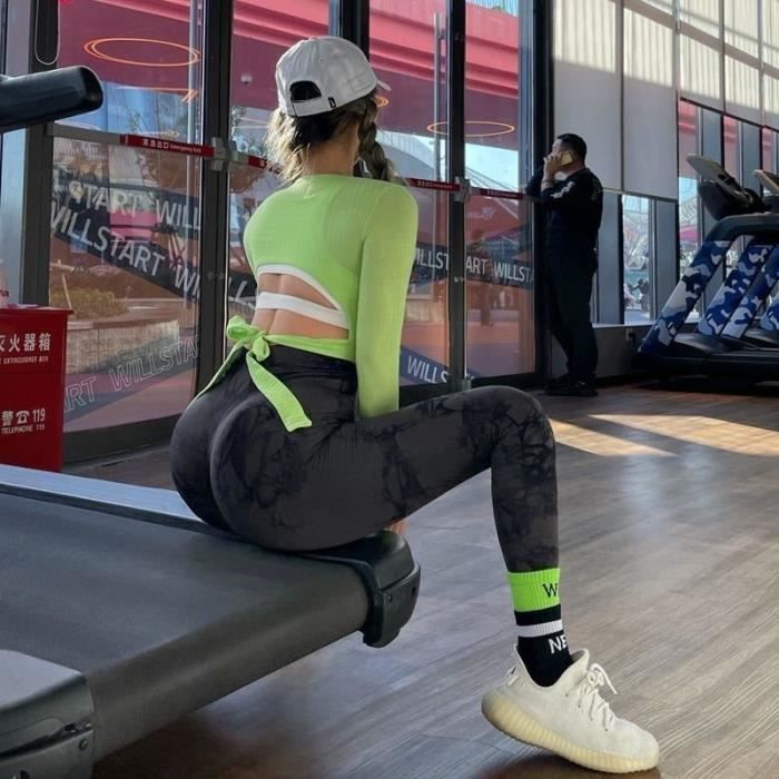 Pantalon de sport Leggings De Yoga pour femmes pantalon De Fitness taille haute collant d entrainement De sport Blue Tie Dye Blanc Cdiscount Sport