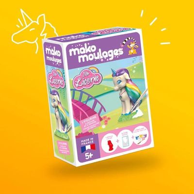 Mako Moulages – Kit Licorne Arc-en-Ciel – Moule En Latex, Plâtre 80g, Peinture Gouache Nacrée – Fabriqué En France – Séchage 30 Min – Dès 5 Ans