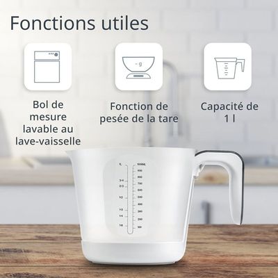 Balance Cuisine ADE Avec Verre Doseur - Précision 1g - 3kg Max - Blanc/Noir
