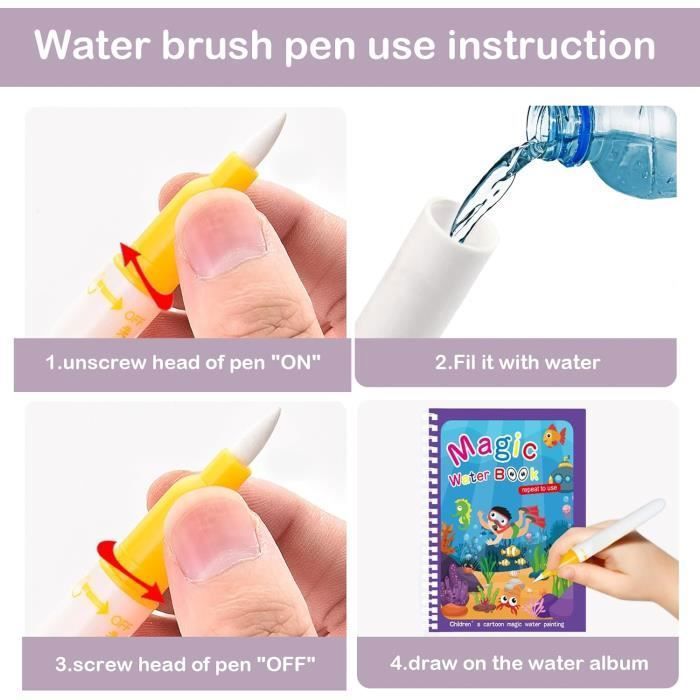 RNHDLY Livre De Dessin Magique à L'eau - 2 Livres Coloriage Réutilisables Avec Stylos - Thèmes Animaux Et Océan