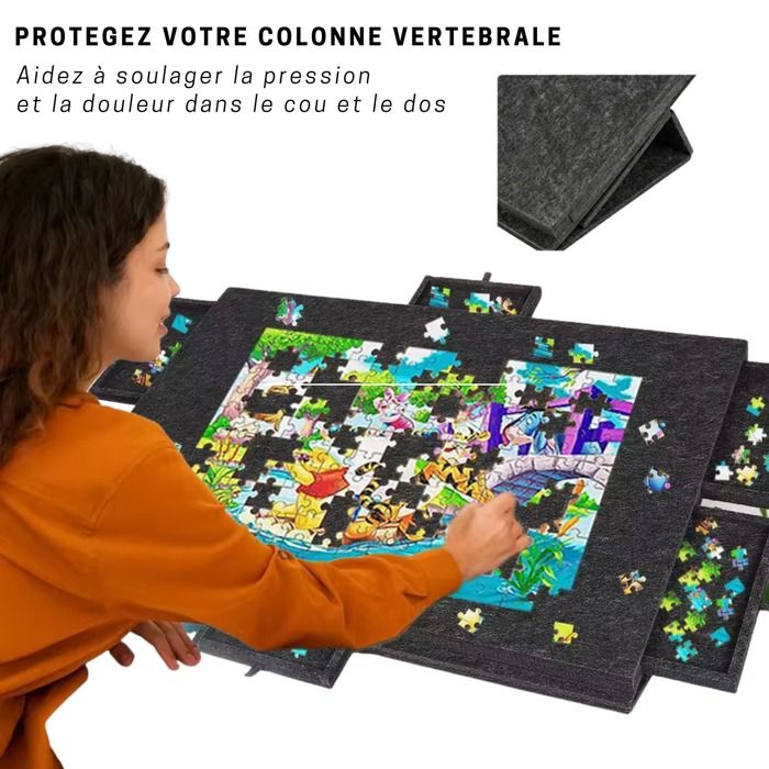 Table Puzzle 1000 Pièces Inclinable – 3 Angles, 6 Tiroirs De Tri, Couvercle Anti-poussière, Léger