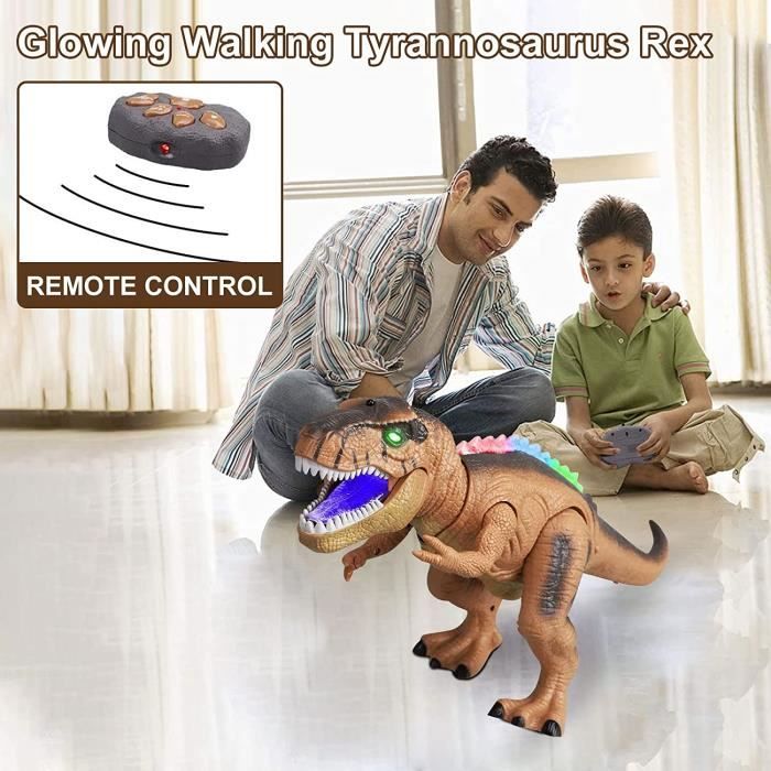 RC Dinosaure Jouet avec LED Lumineux, Spray, Marchent et Rugissent
