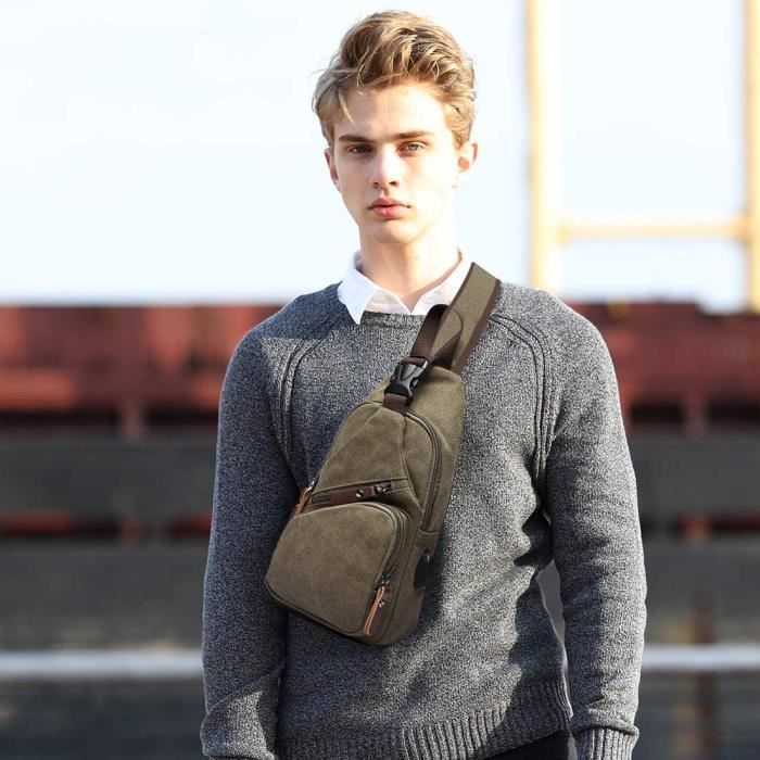 Sac Bandoulière Toile Pour Homme - Sacoche De Poitrine Ou De Taille, Léger Et Imperméable Pour Sport, Voyage Quotidien