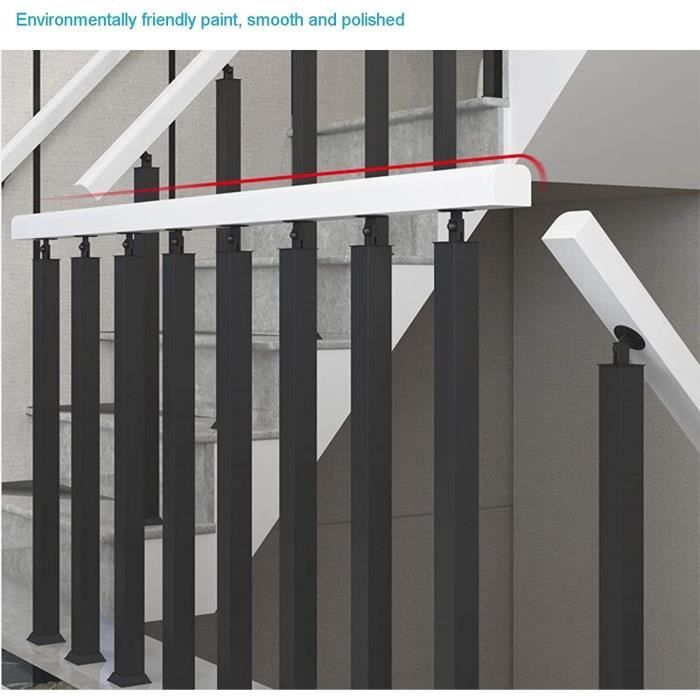 Kit Main Courante D'escalier Métal Blanc – Type L, Transition – Longueur 95cm (3,1ft) – Fer Forgé, Antirouille