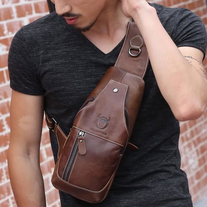 Sacoche Poitrine Homme Femme Bandoulière Rétro Noir - Micro Sac Acétate