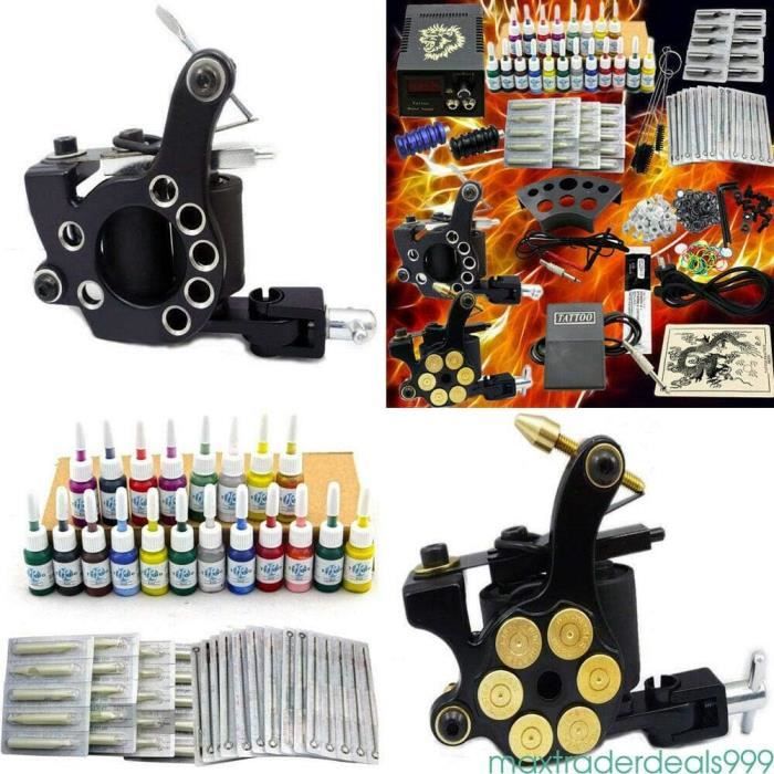 Kit complet de machine à tatouer 2 tatouages Gun 20 couleurs Avec 2 machines à tatouer