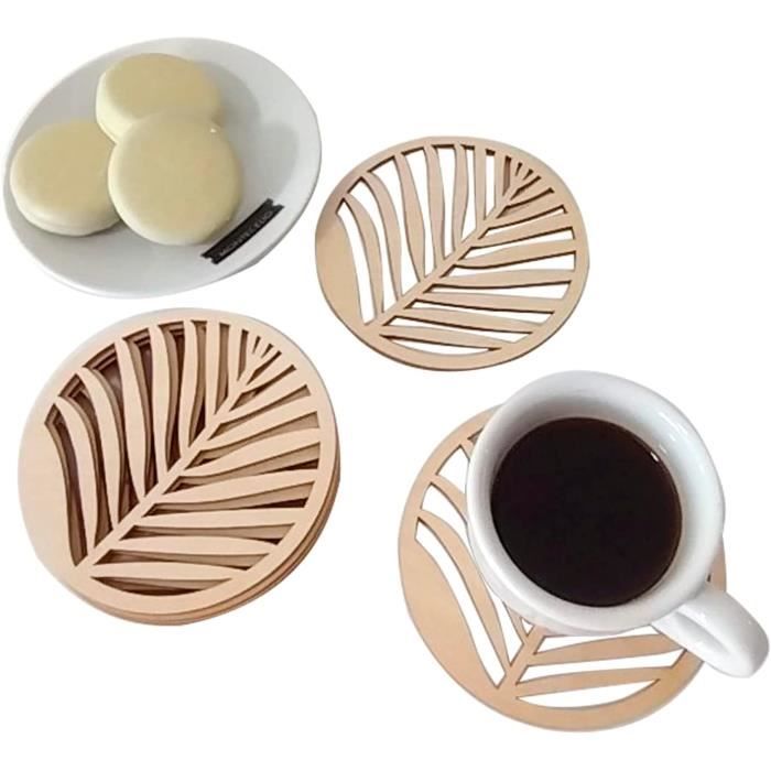 Lot De 6 Dessous De Verre En Bois Et Tressage Ethnique