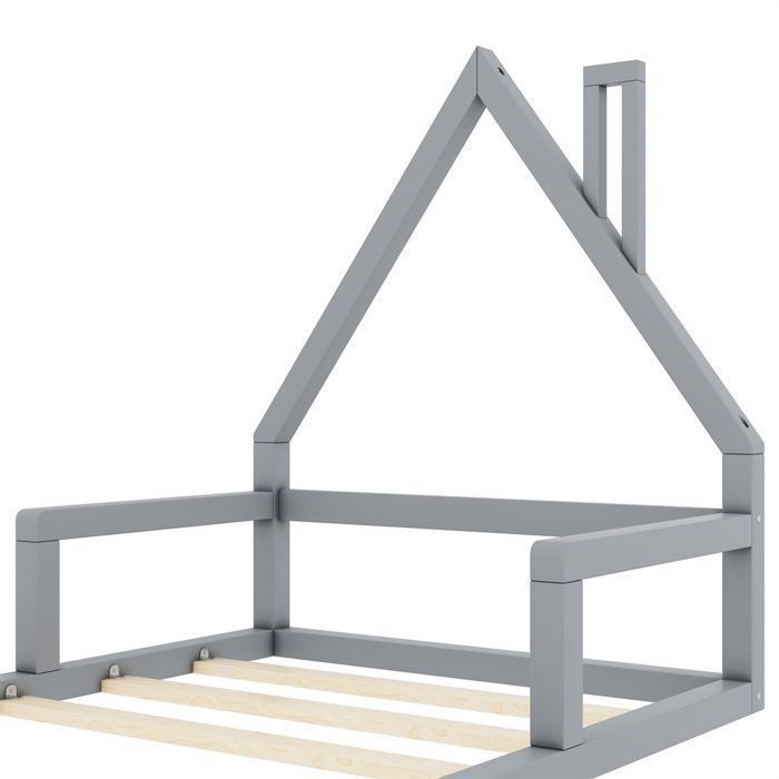Lit Cabane Enfant 2 Places 90x200 - Lit Au Sol Montessori Avec Barrières - En Pin Et MDF - Blanc - Pour Chambre Partagée - 8