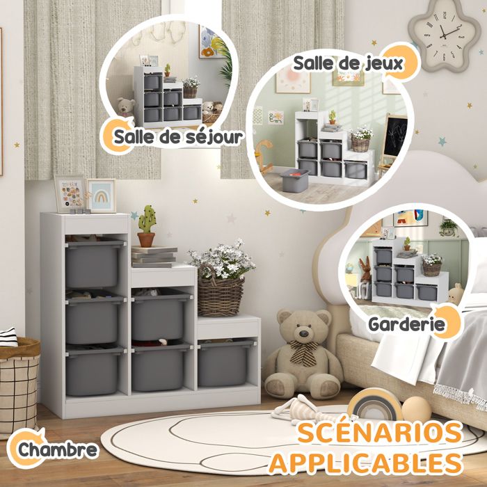 AIYAPLAY Meuble Rangement Jouets 6 Bacs Amovibles 3 Niveaux – Vert – Boîte à Jouets Enfant 3-8 Ans, Anti-Basculement