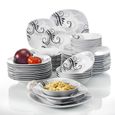 Veweet ZOEY 48pcs Service Complet 12pcs 9.75" Assiette Plate, 8.5" Assiette Creuse, 7.5" Assiette à Dessert, 6.7" Bol Porcelaine-0