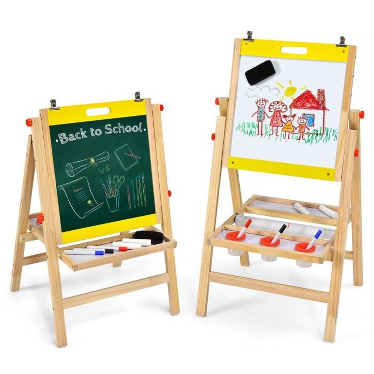 Chevalet Enfant En Bois Réglable – Double Face Craie/aimants – 80-148 Cm – Coffret Complet – Cadeau Créatif 3+ Ans