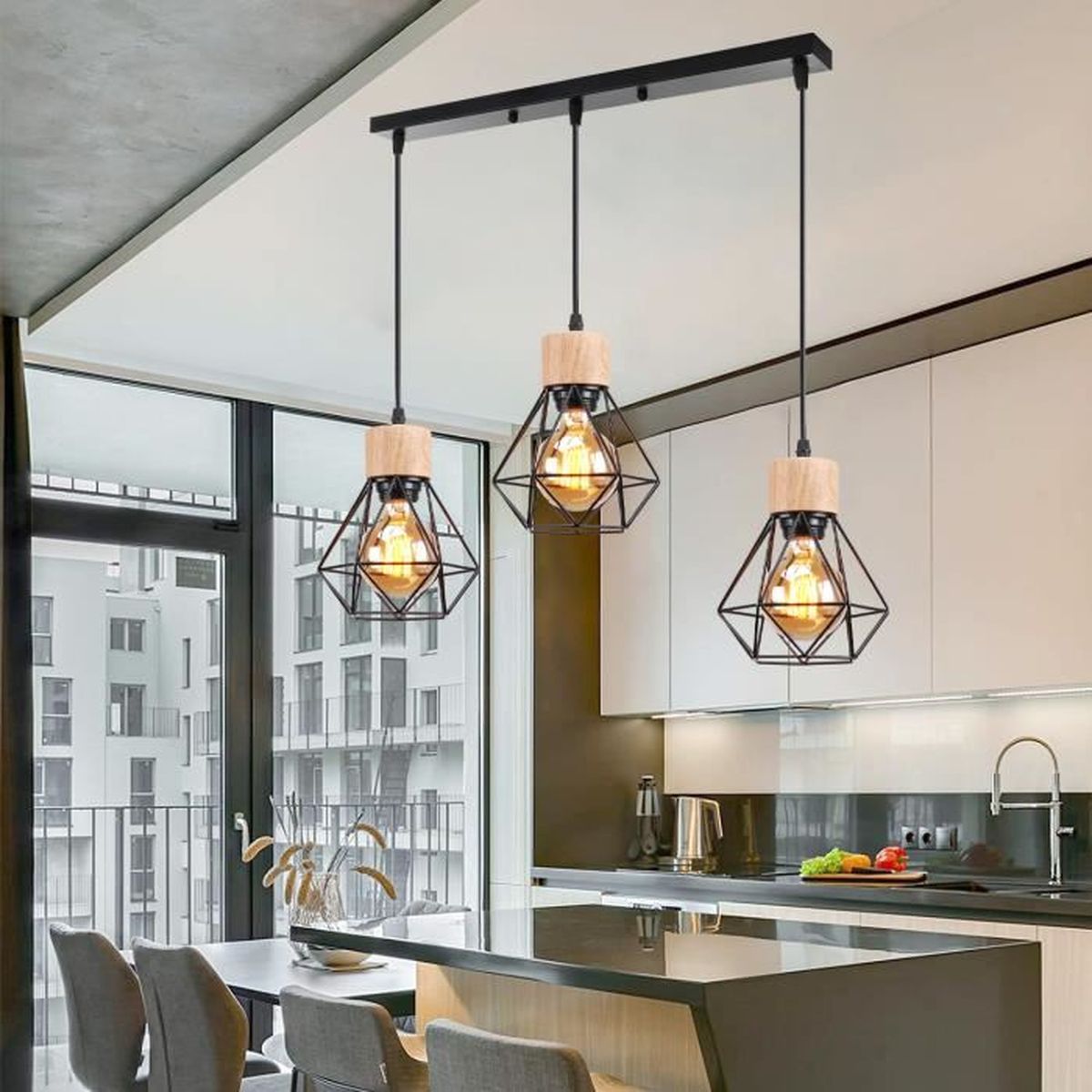 Lustre vintage, Suspension En Bois