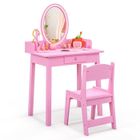 Coiffeuse Enfant - DREAMADE - Miroir en Acrylique - Éclairage LED Bicolore - Titoir - Support Suspendu - Charge 30KG - 3-8Ans, Rose