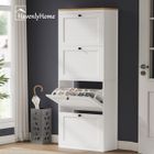 Meuble à Chaussures HavenlyHome, 4 Portes Abattantes, Étagères Réglable, 16 à 24 Paires, pour Entrée, Couloir, 60x24x150 cm, Blanc