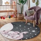 Tapis de chambre d'enfant éléphant et étoiles - CARPETTEX - Gris - 120 cm Rond