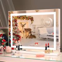 FENCHILIN Miroir De Maquillage Hollywoodien - Chargement USB - 3 Lumières De Couleur/10x Loupe - Suspension/Bureau - 58*46cm Blanc