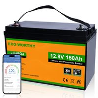 ECO-WORTHY Batterie Lithium LiFePO4 12V 150AH Bluetooth, 120A BMS,6000+Cycles pour Camping Car,Caravane