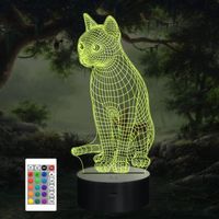 Pet Cat 3D Lampe Cadeau De Noël Lampe De Table De Chevet,16 Couleurs Changement Automatique Interrupteur Bureau Décoration