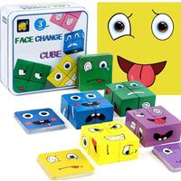 Puzzle de Expression Emoji Cubes en Bois, Interactif Emoji Bloc Jeux Cube de Construction IQ Puzzle de Visage pour Bébé