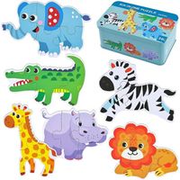 Jouets de puzzle en bois pour enfants, jouets pour enfants Montessori, puzzles d'animaux 6 en 1 avec boîte de rangement,