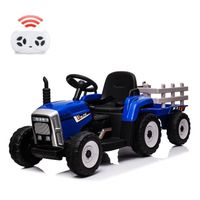 Baloveby Tracteur Electrique Pour Enfants, Véhicule Enfant Avec Télécommande Phare 7 LED Vitesse 2+1 MP3 Ceinture de Sécurité -Bleu