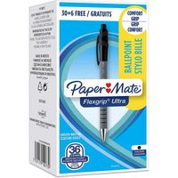Paper Mate Flexgrip Ultra stylo bille retractable, pointe moyenne (1,0 mm), encre noire, boite de 30+6