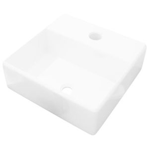 LAVABO - VASQUE Lavabo carré à trou pour robinet en céramique blanc - ESTINK - 38 cm - A poser - Intérieur